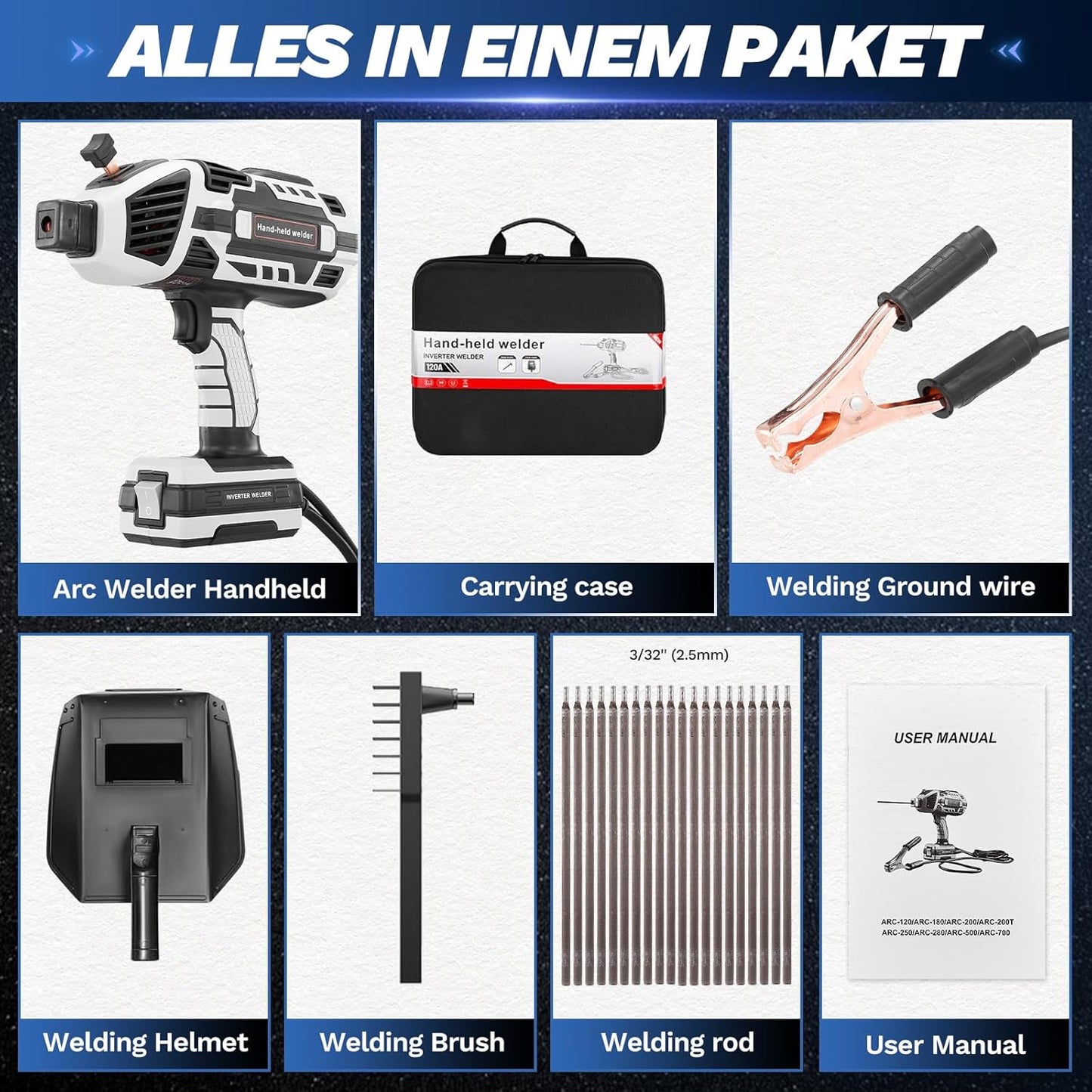 Portable Electric Welding Machine,110V Portable Welder Handheld with IGBT Inverter 5 Variable Current Adjustment,Portable ARC Welder Gun, Fits for 3/32" Wire Rods (Grey)-Free Shipping